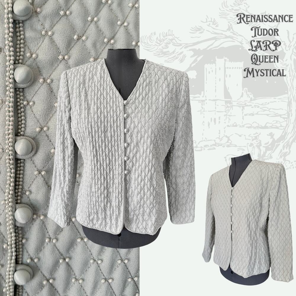 Renaissance Style Vintage Quilted Jacket Mint Pearl Costume Cosplay LARP Tudor